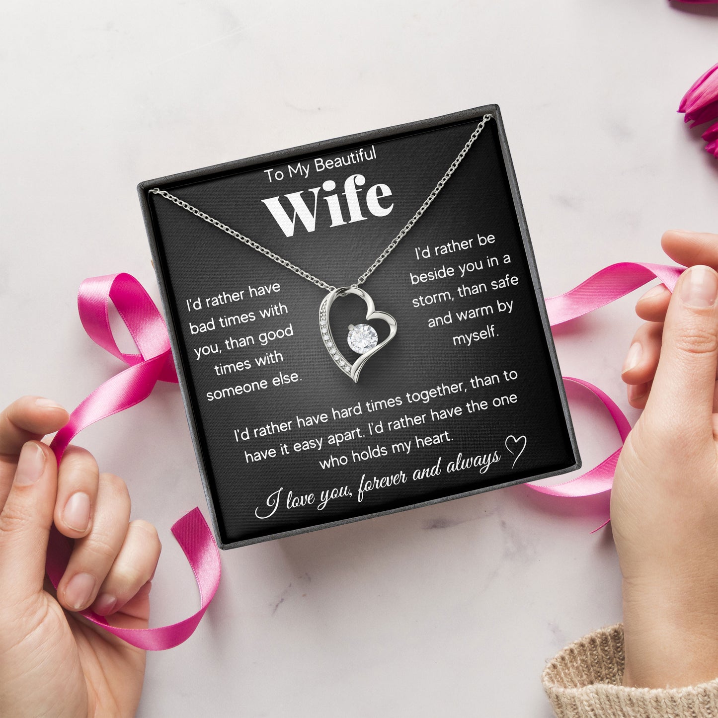 To My Beautiful Wife Necklace Meaningful Gift For Fiancée With Message Card And Box