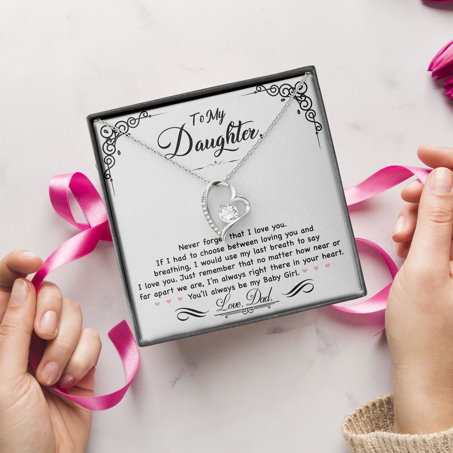 To My Daughter Necklace Birthday Anniversary Graduation Jewelry Gifts with Message Card Box