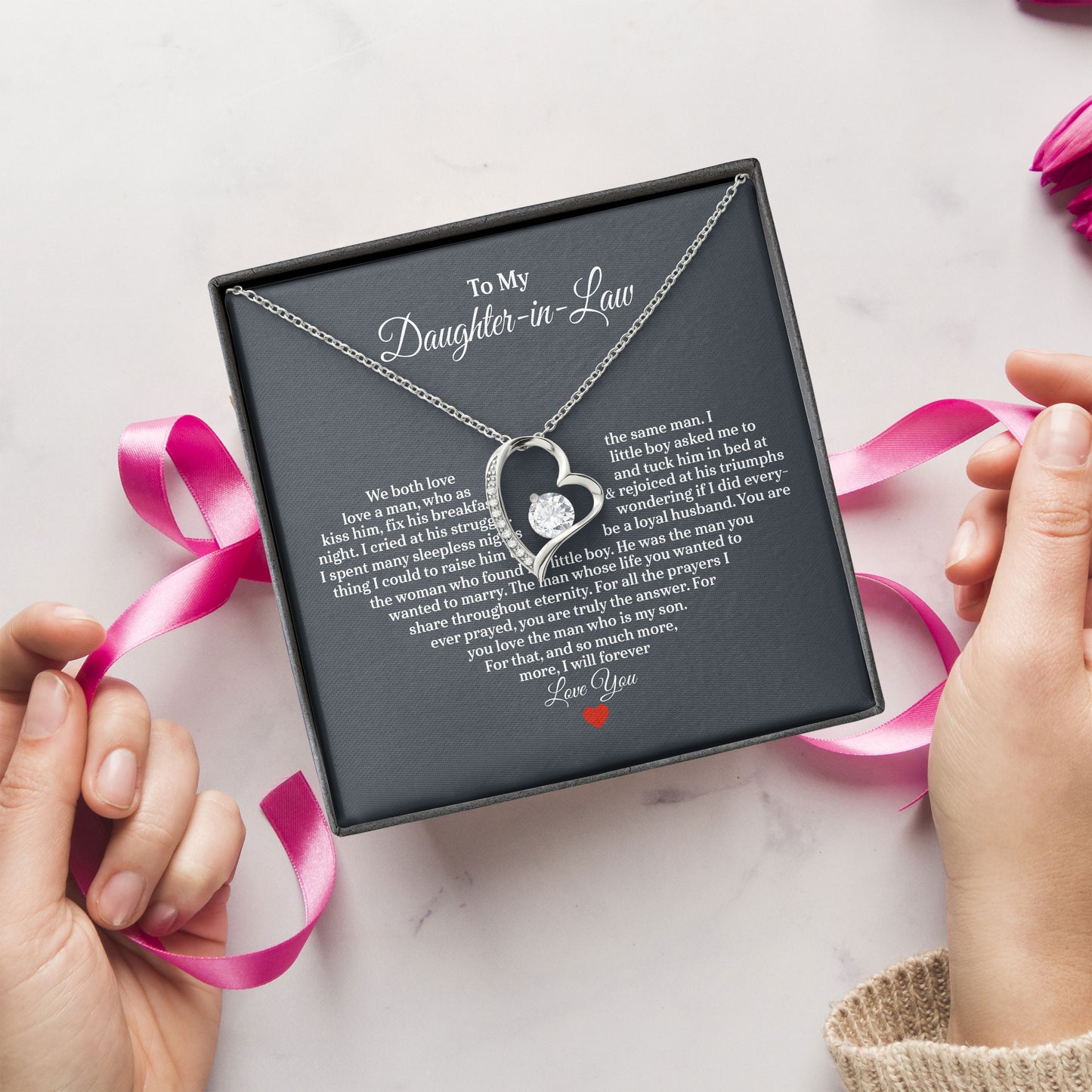 To My Daughter In Law Necklace Message & Elegant Box, Necklace Gifts For Daughter, Valentines Day, Graduation, Birthday, Wedding
