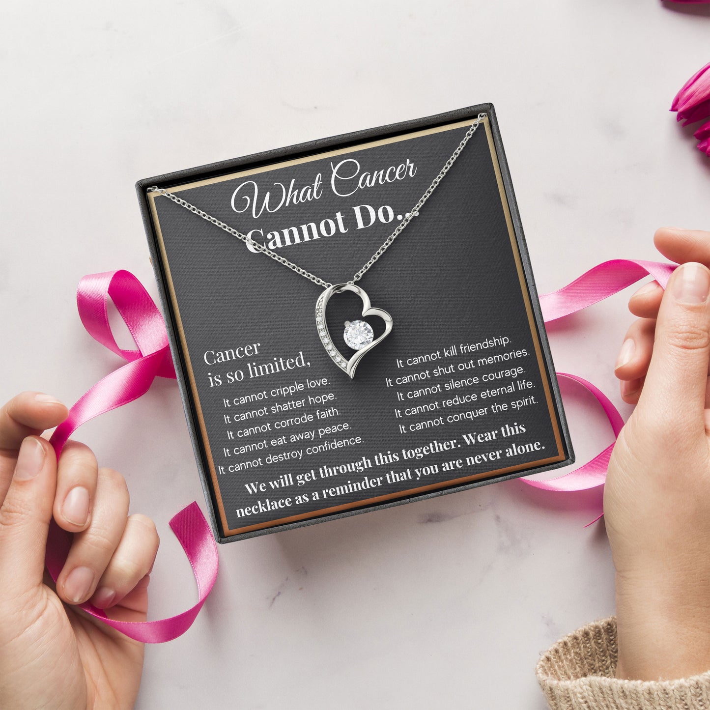What Cancer Cannot Do Necklace, Breast Cancer Survivor Gifts For Female, Cancer Awareness Pendant Necklaces with Message Card and Gift Box