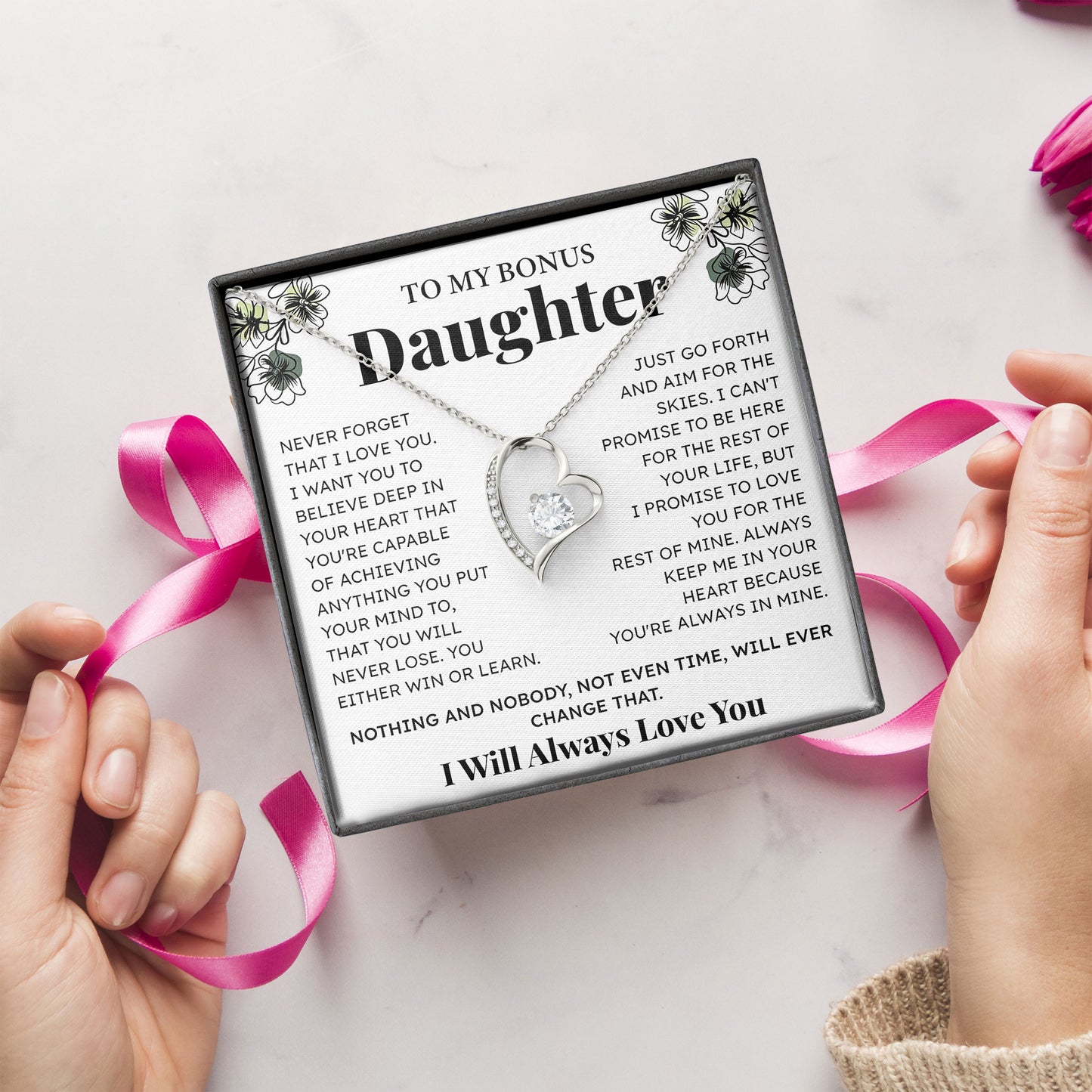 To My Bonus Daughter Necklace with Message From Parents