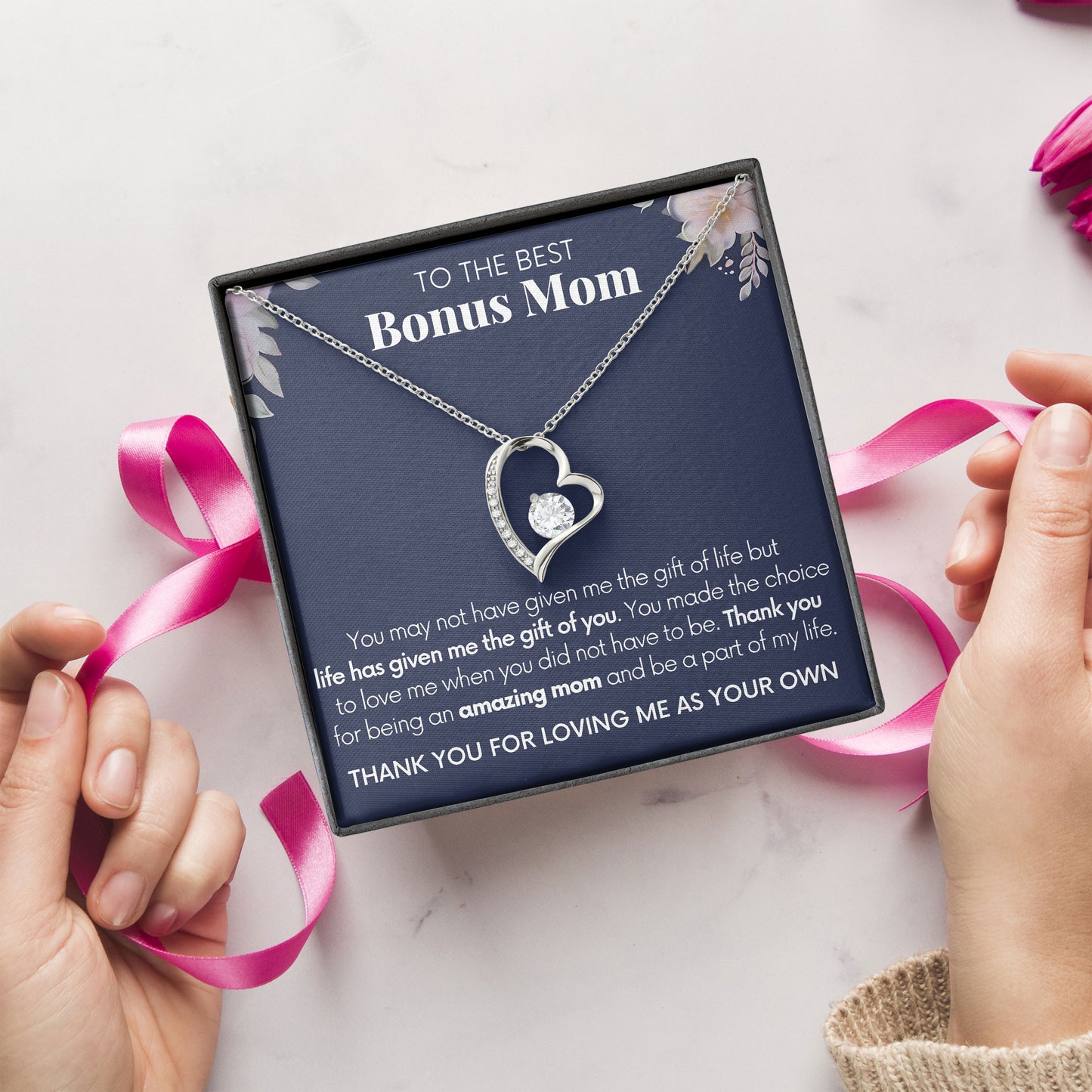To My The Best Bonus Mom Necklace Gift Box