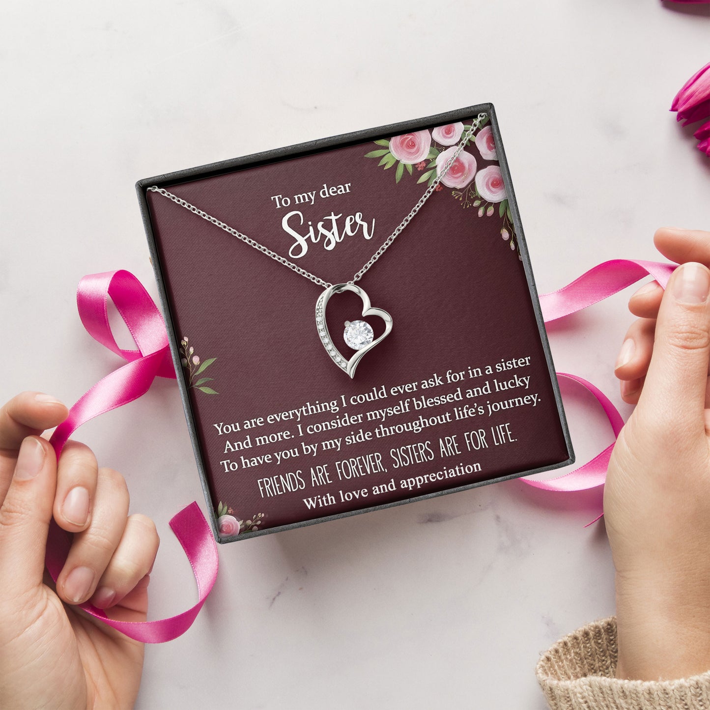 To My Dear Sister Valentine Necklace Gift Box