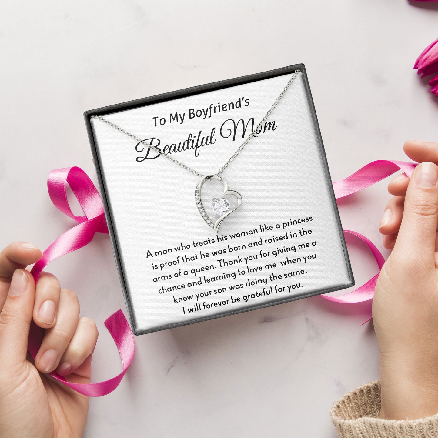 To My Boyfriend's Beautiful Mom Necklace with Loving Message