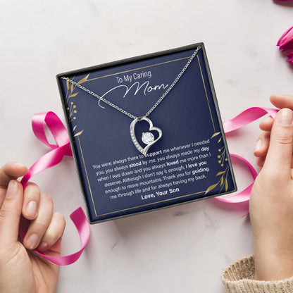 To My Caring Mom Necklace with Loving Message