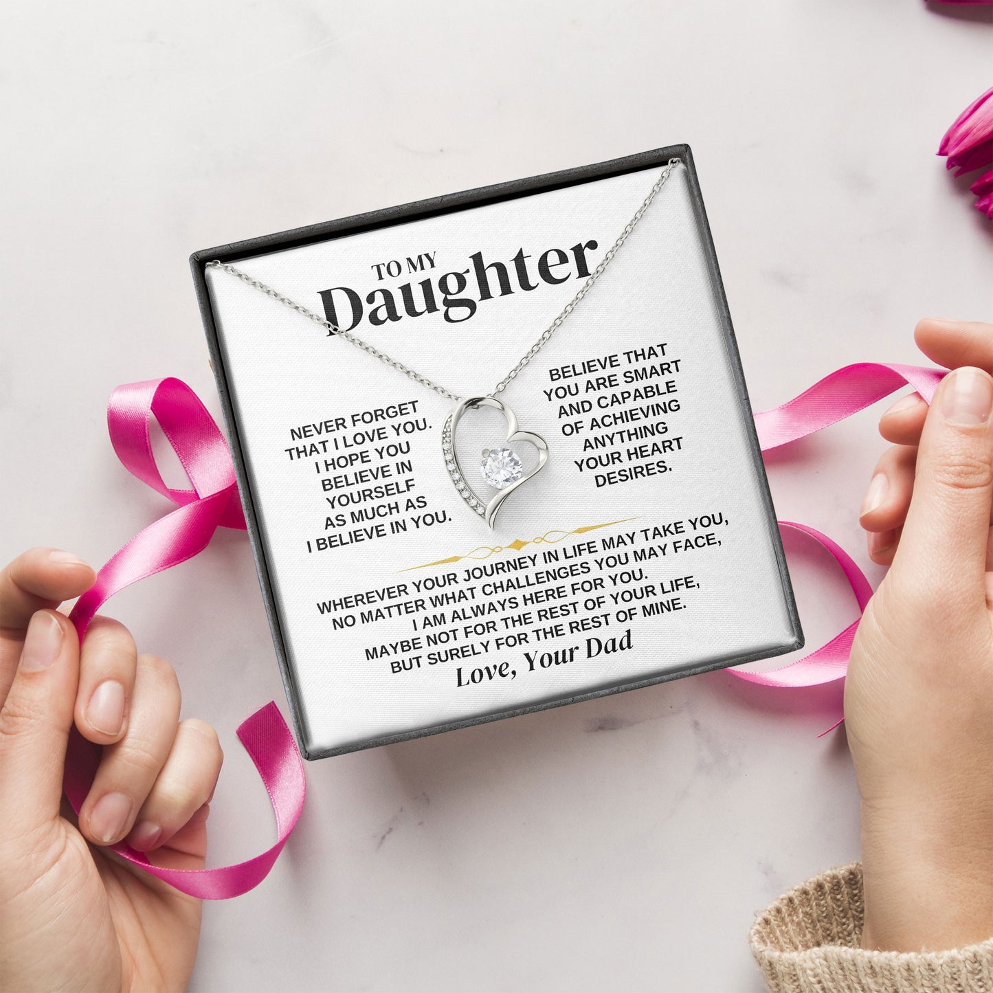 To My Daughter Graduation Necklace with Gift Box From Dad