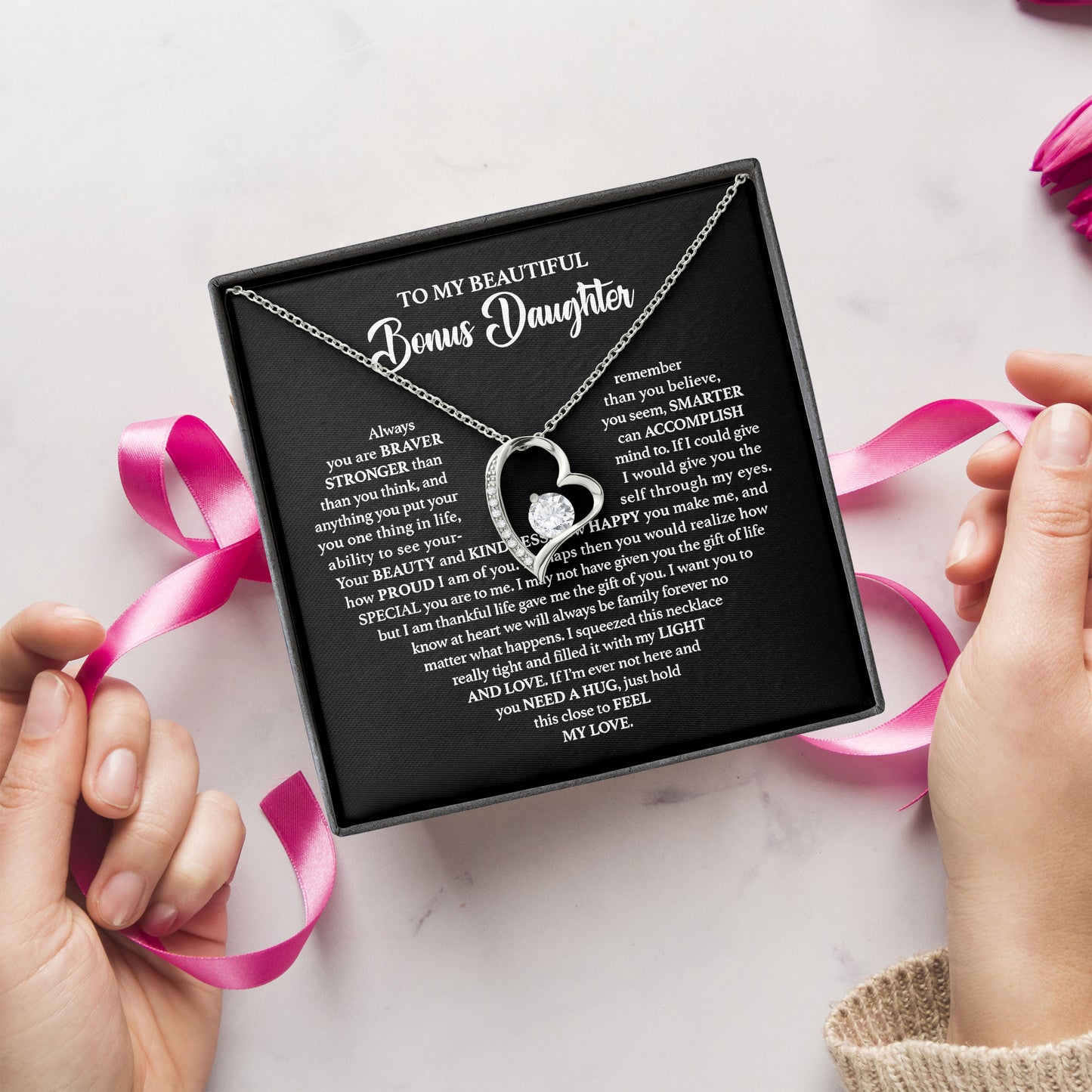 To My Beautiful Bonus Daughter Birthday Jewelry Gift