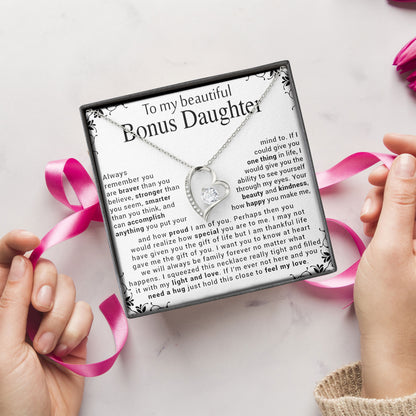 To My Beautiful Bonus Daughter Inspirational Necklace
