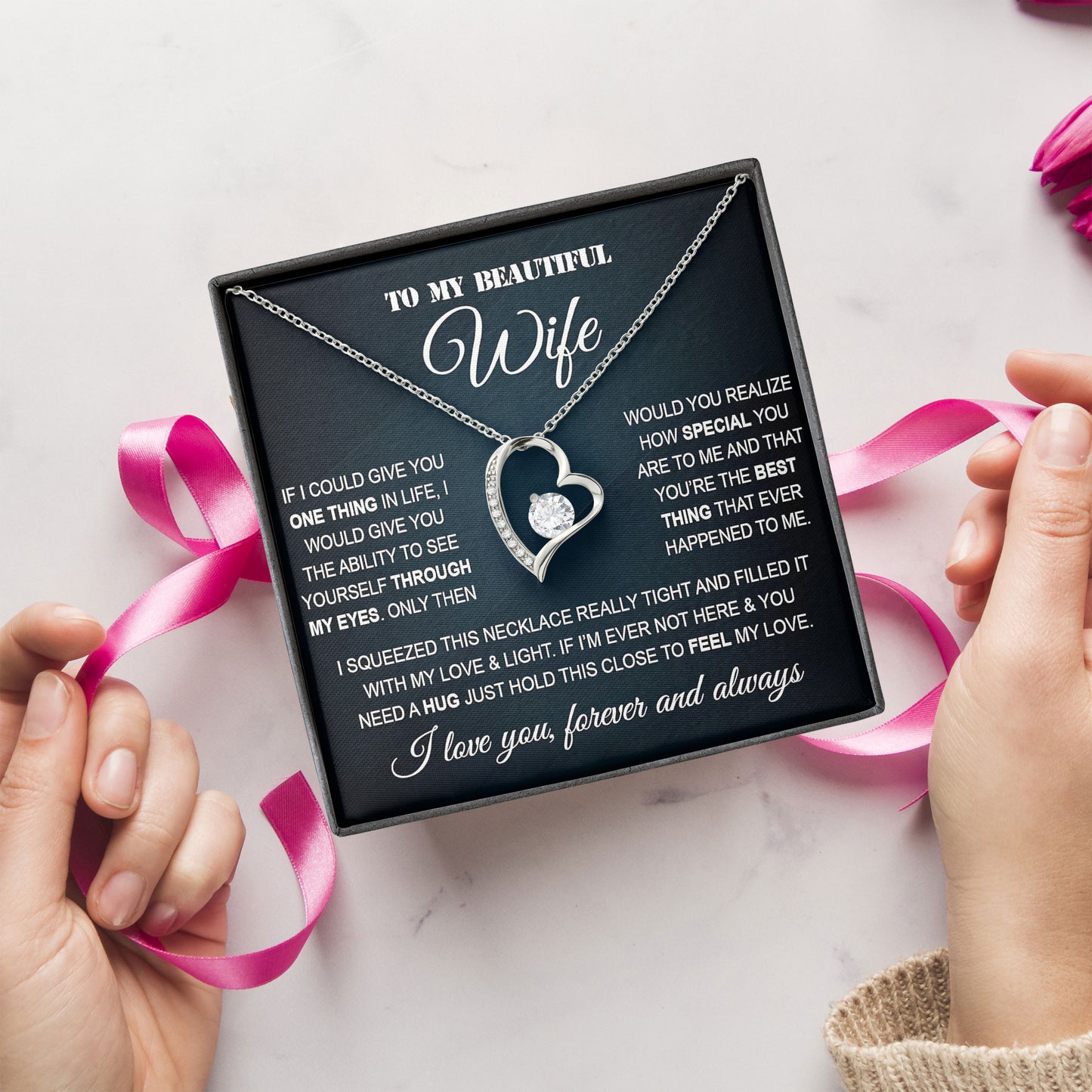 To My Beautiful Wife Necklace with Sentimental Card