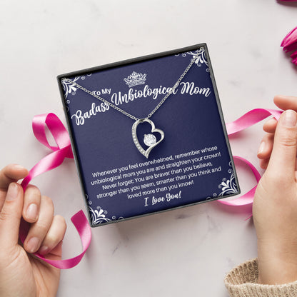 To My Badass Unbiological Mom Love Necklace Gift with Message Card