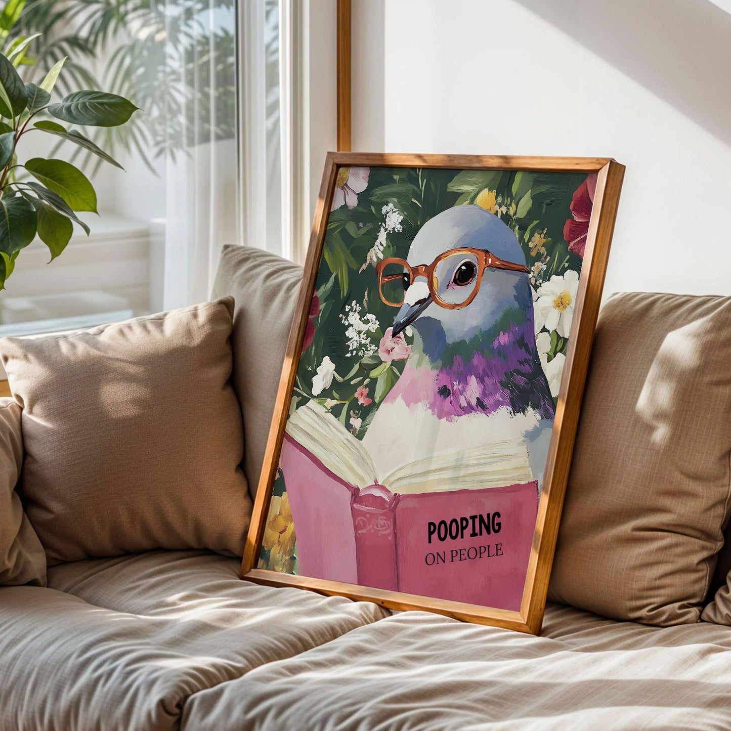 Humorous Pigeon Reading Book Art Print