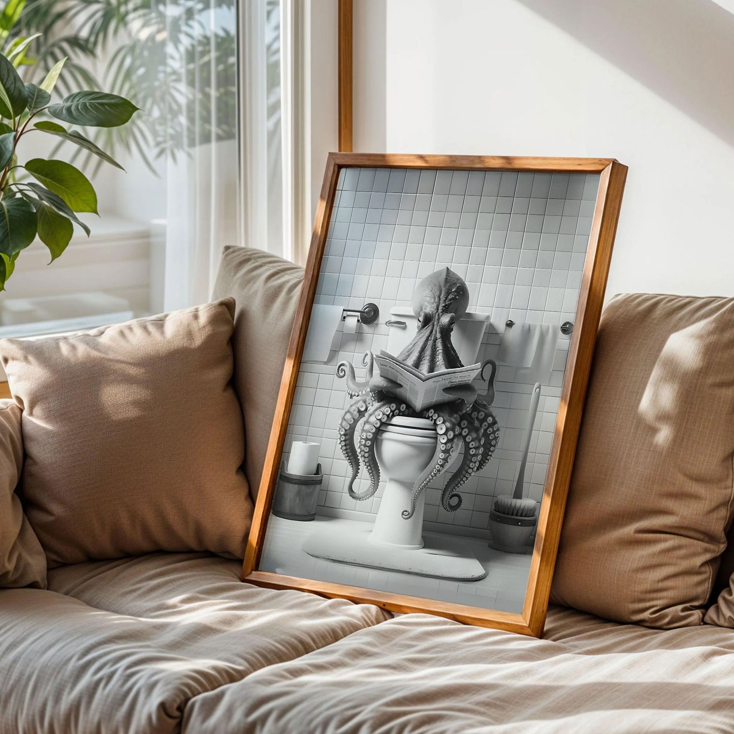 Funny Octopus Reading Newspaper Poster