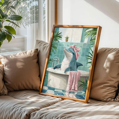 Dolphin in the Bathtub Wall Art Print