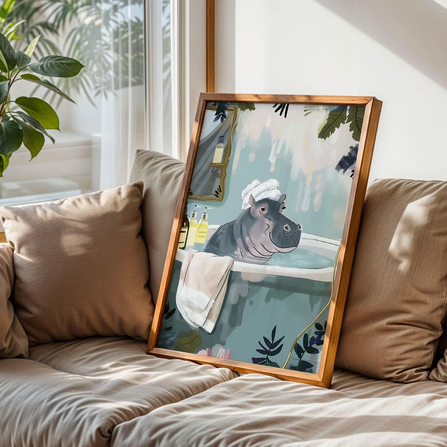 Hippo in Bathtub Bathroom Print Art