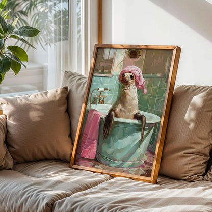 Sea Lion in Bathtub Bathroom Print
