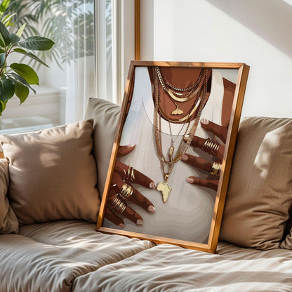 Black Woman Gold Jewelry Wall Art