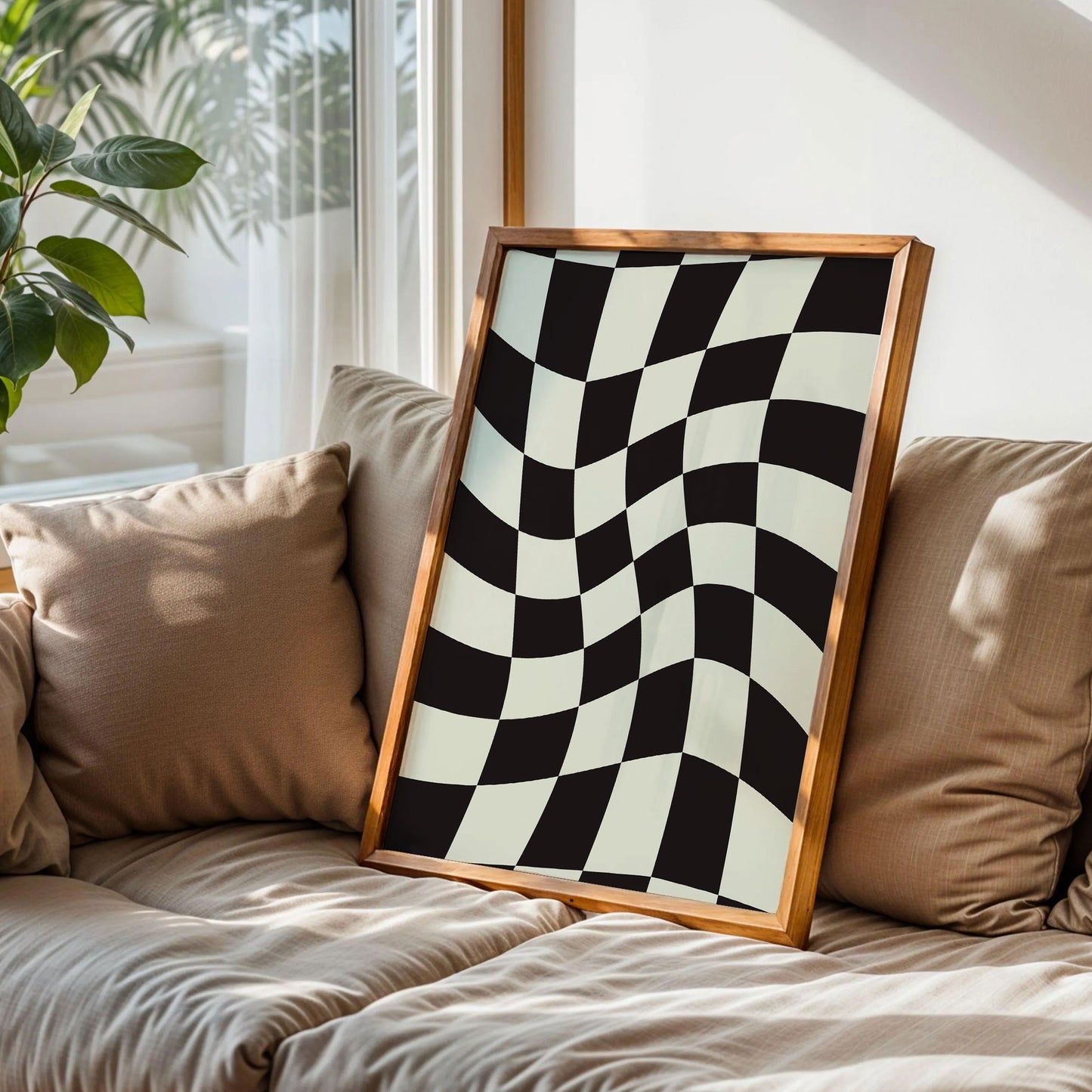 Black and Cream Checkered Art Print