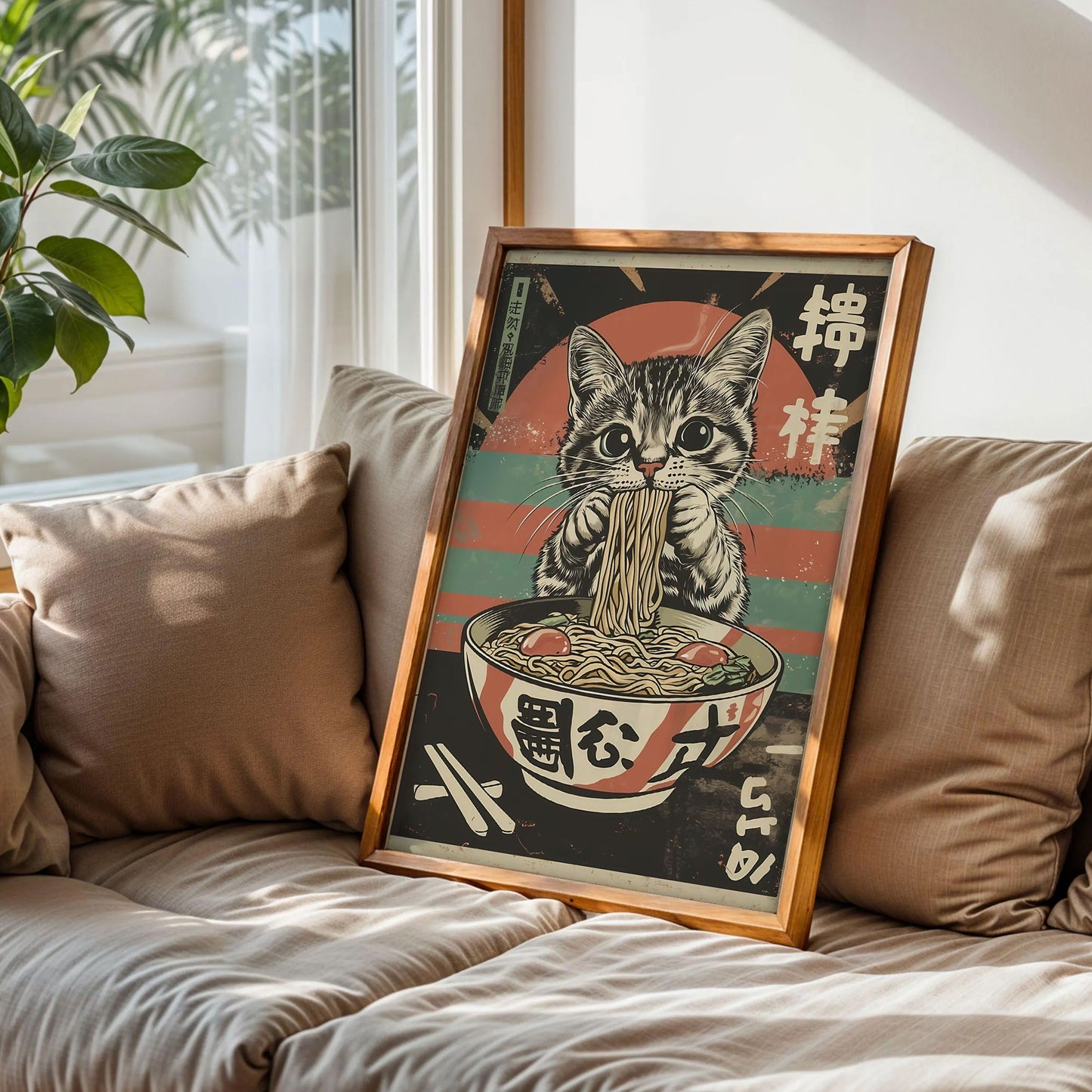 Black Cat Eating Noodles Poster