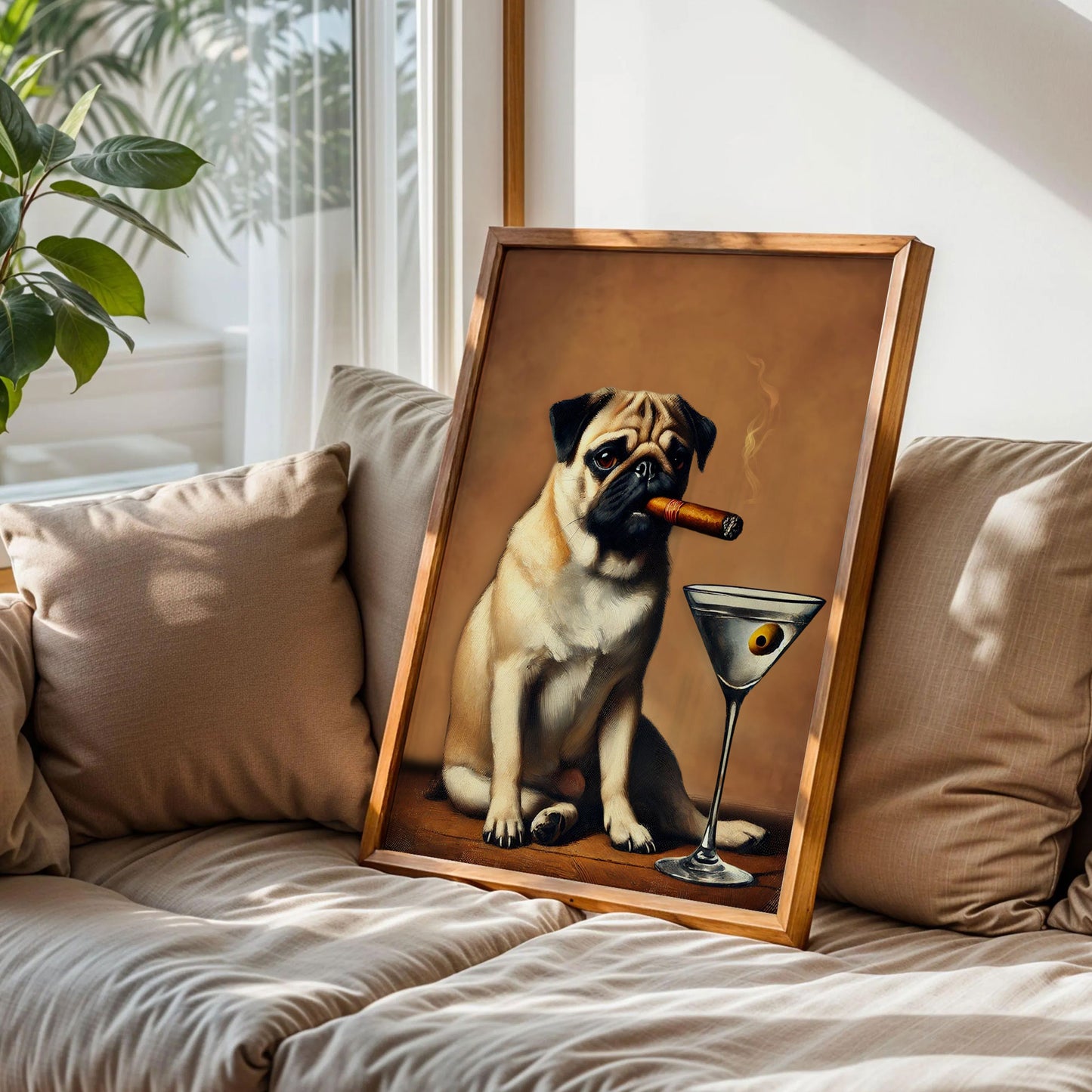 Pug Dog Drinking Wine Art Print