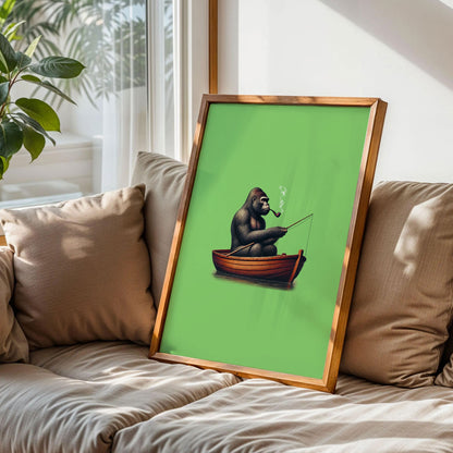 Fishing Gorilla in Red Canoe Art
