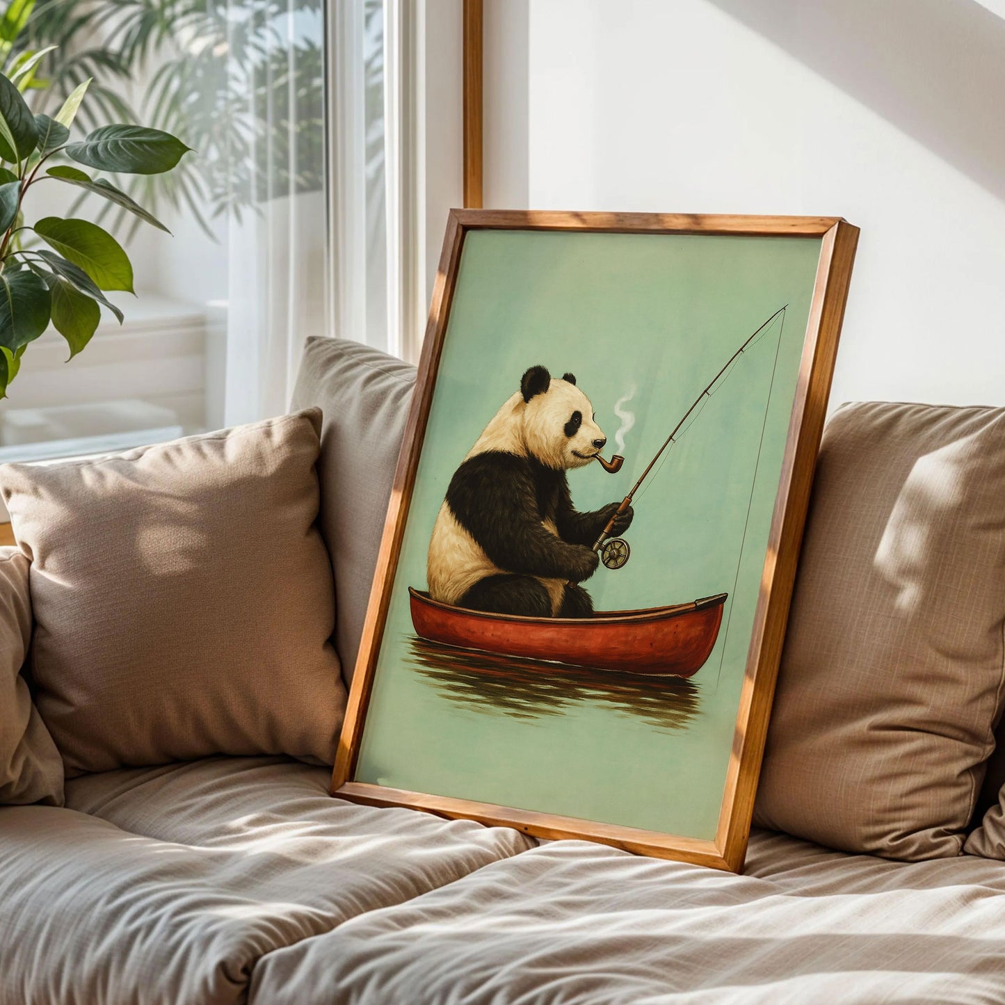 Bear Fishing in Red Canoe Poster