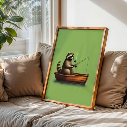 Fishing Raccoon Poster