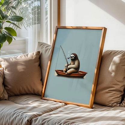 Funny Sloth Fishing Print Art
