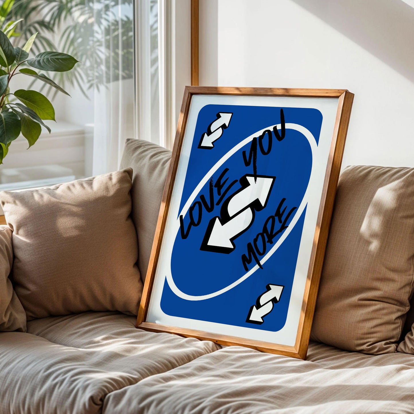Love You More Uno Blue Game Card Poster