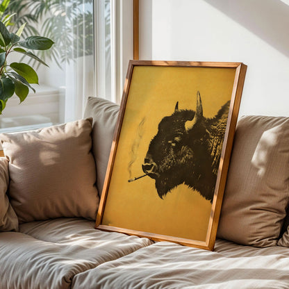 Bison Smoking a Cigarette Vintage Poster