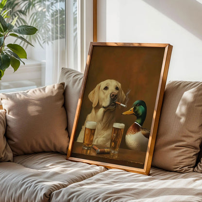 A Labrador Retriever and a Mallard Duck Poster