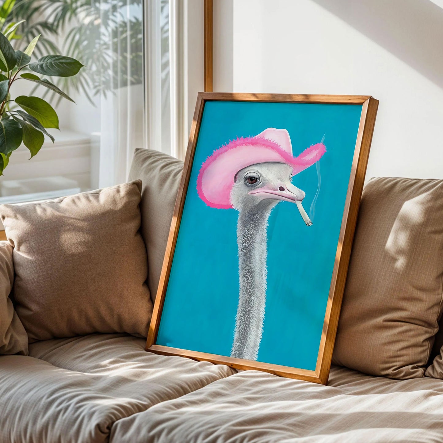 Linda the Ostrich Pink Cowboy Hat Art Print