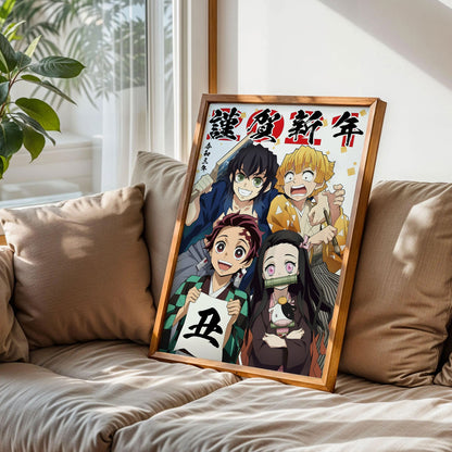 Demon Slayer Tanjiro, Nezuko, Inosuke, and Zenitsu Poster
