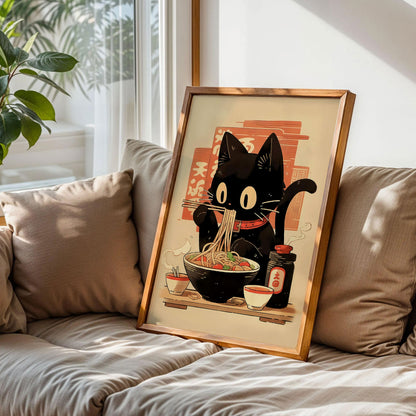 Hungry Black Cat Ramen Poster