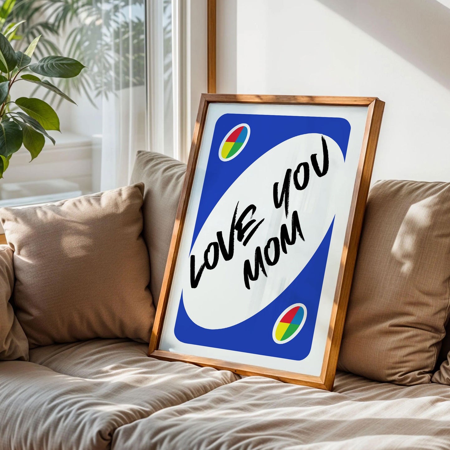 Love You Mom Reverse UNO Blue Card Poster