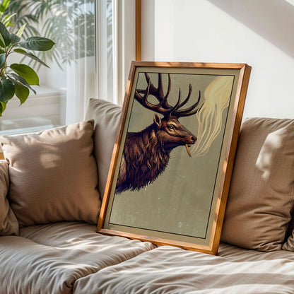Funny Elk Drinking Smoking Poster
