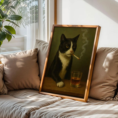 Tuxedo Cat Drinking Whiskey Poster