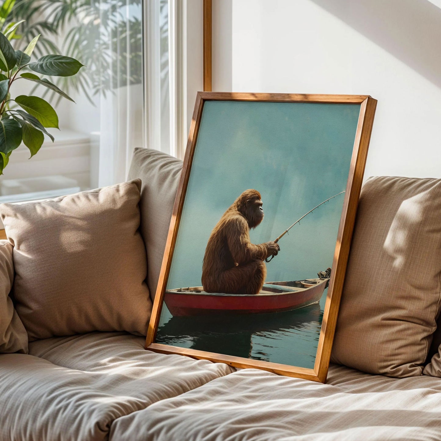 Funny Bigfoot Fishing in Canoe Print Art