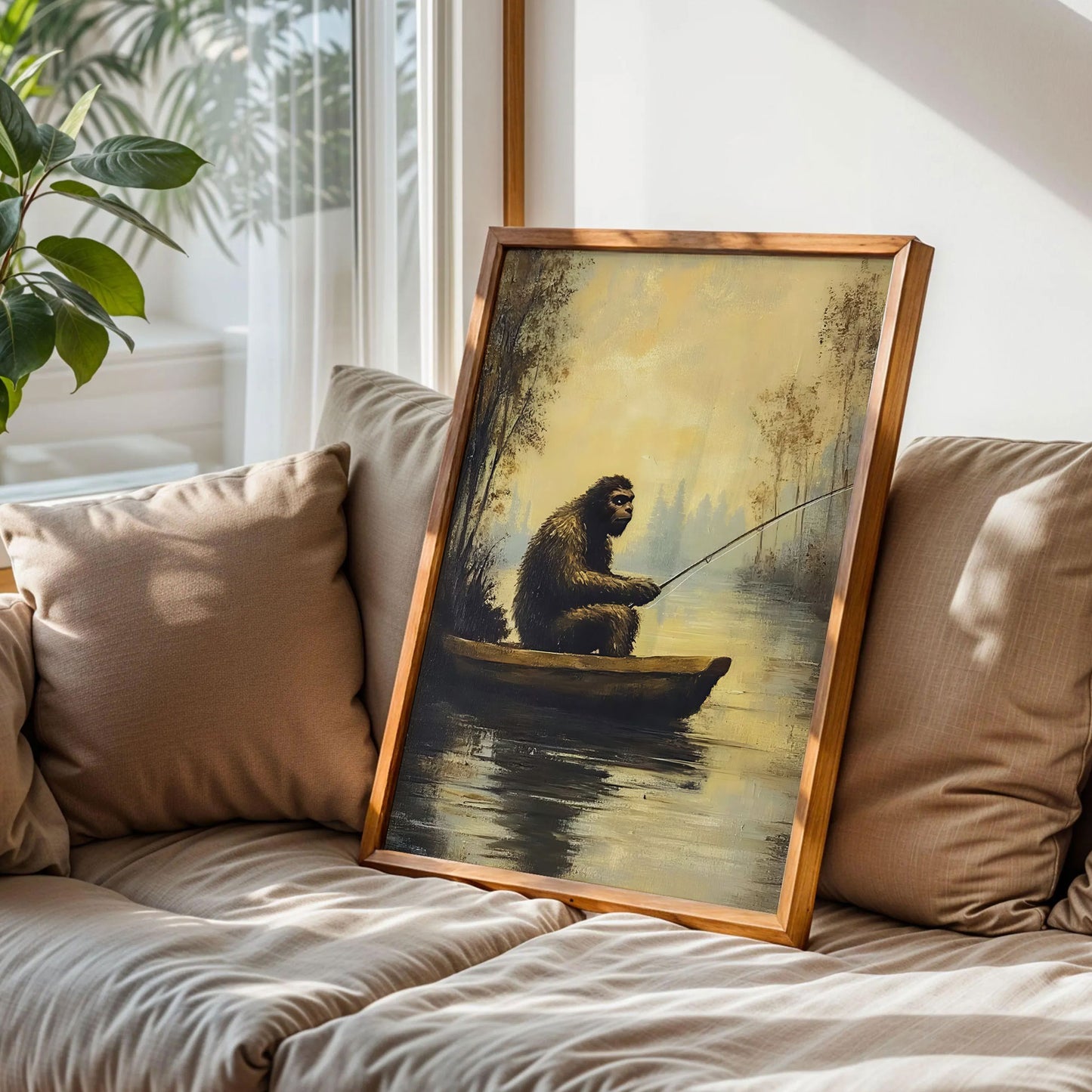 Bigfoot on a Red Canoe Fishing Poster