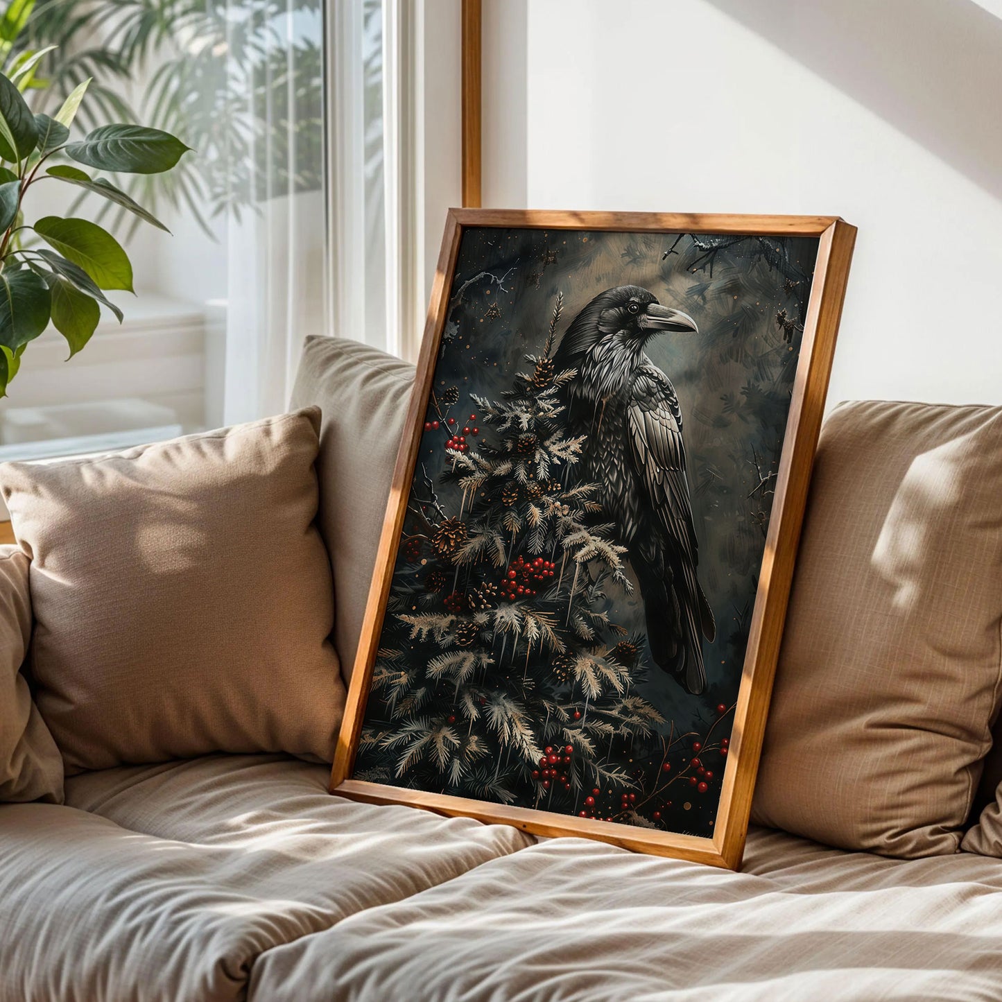 Dark Raven Holiday Tree Art Print
