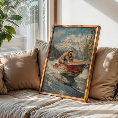 Sasquatch Motorboat Art Print