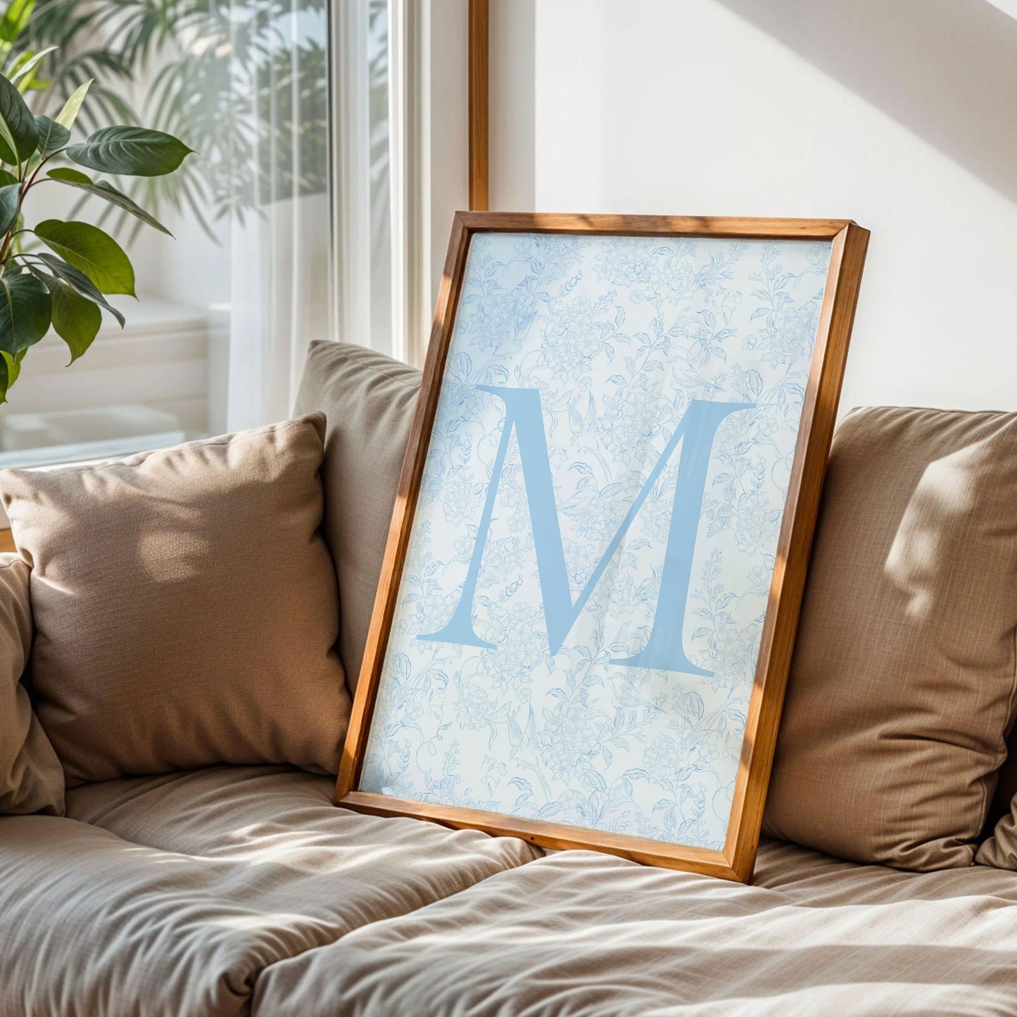 Blue Floral Initial Letter M Art