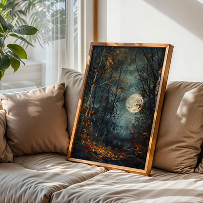 Autumn Full Moon Dark Forest Art Print