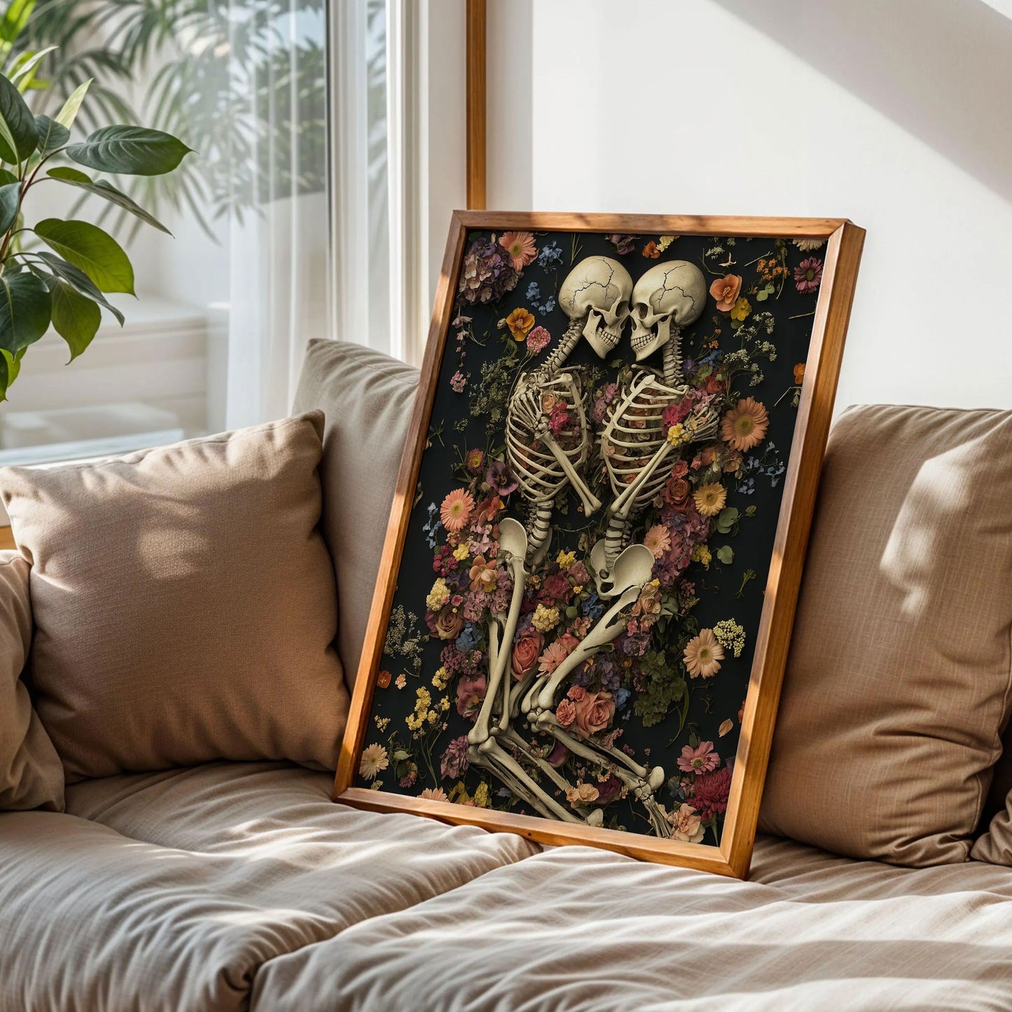 Romantic Skeleton Art Print with Colorful Floral