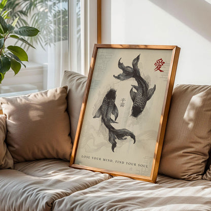 Black Koi Fish Japanese Poster