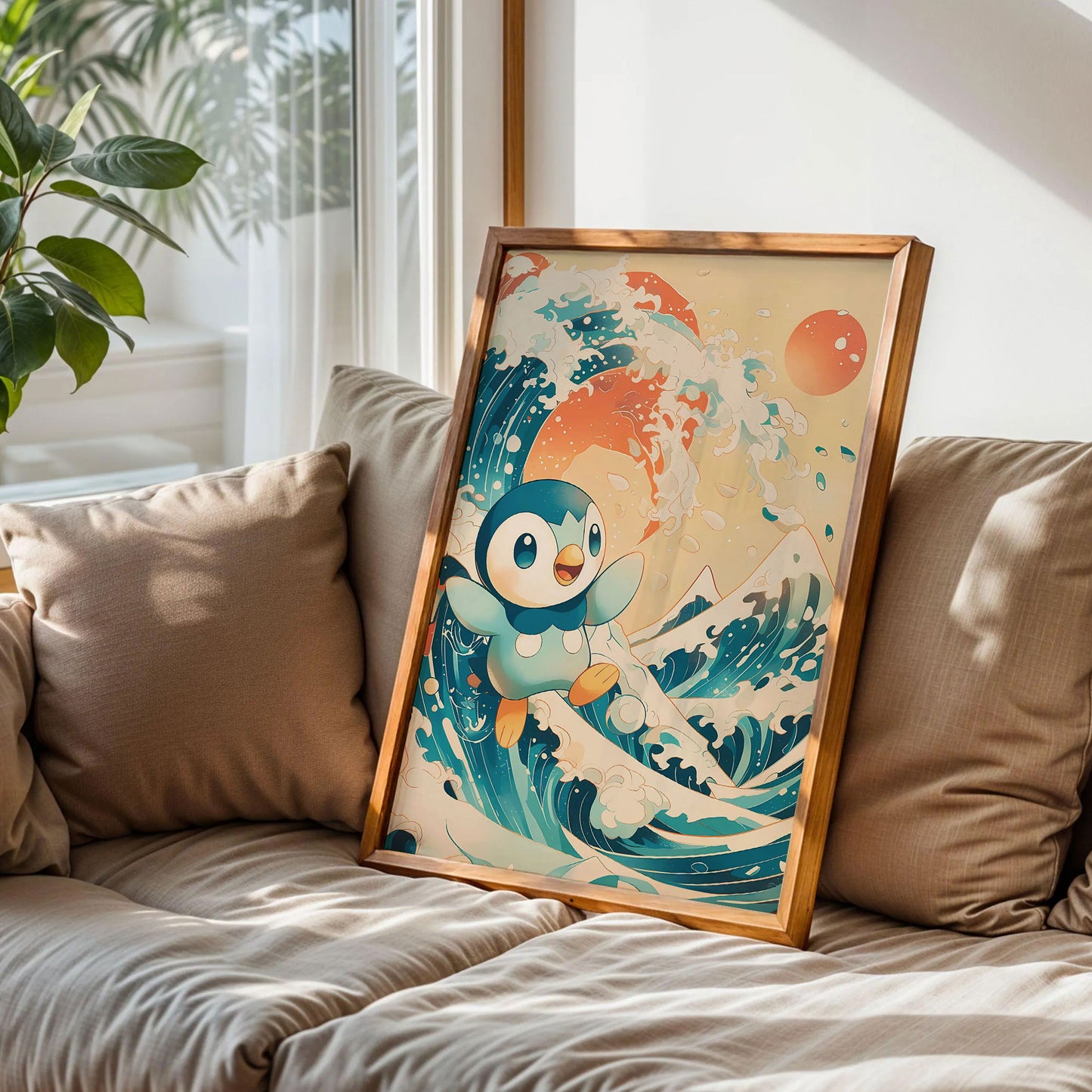 Piplup Japanese Wave Art Print