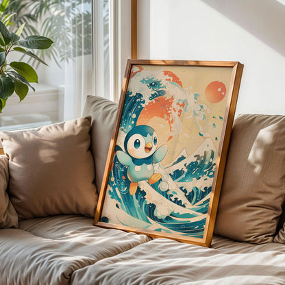 Piplup Japanese Wave Art Print