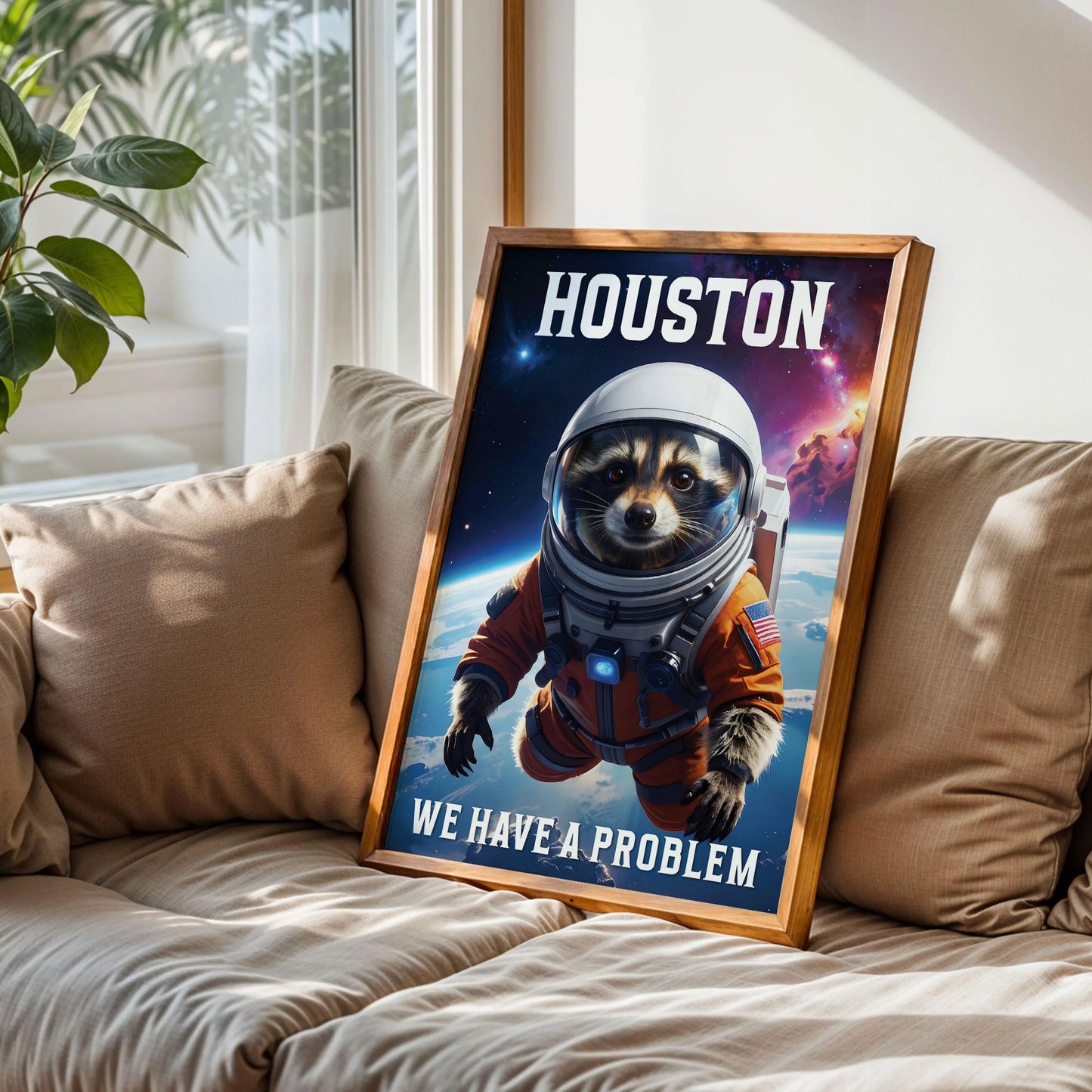 Funny Space Racoon Houston Problems Poster