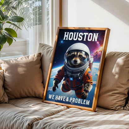Funny Space Racoon Houston Problems Poster