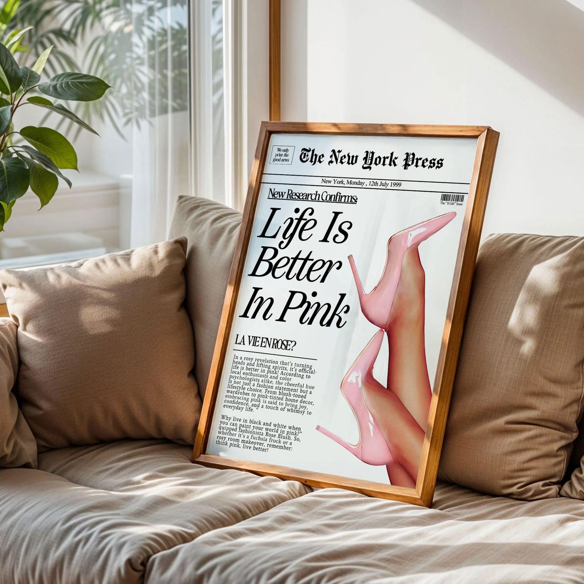 Pink Newspaper Print