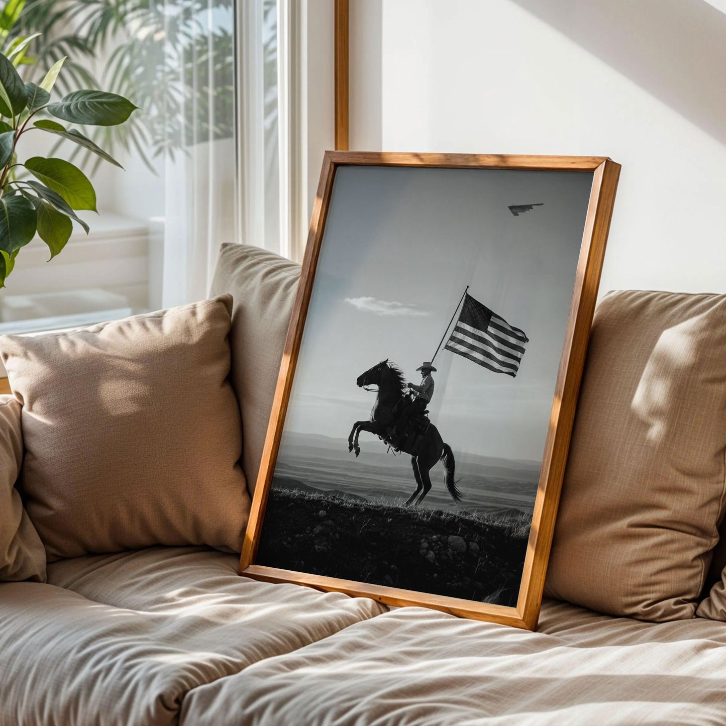 Black and White USA Flag Cowboy Wall Art